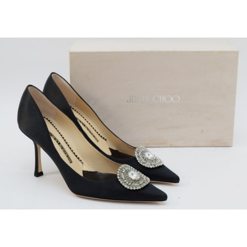 Jimmy Choo Crystal Accent Black Pointed Pumps Heels